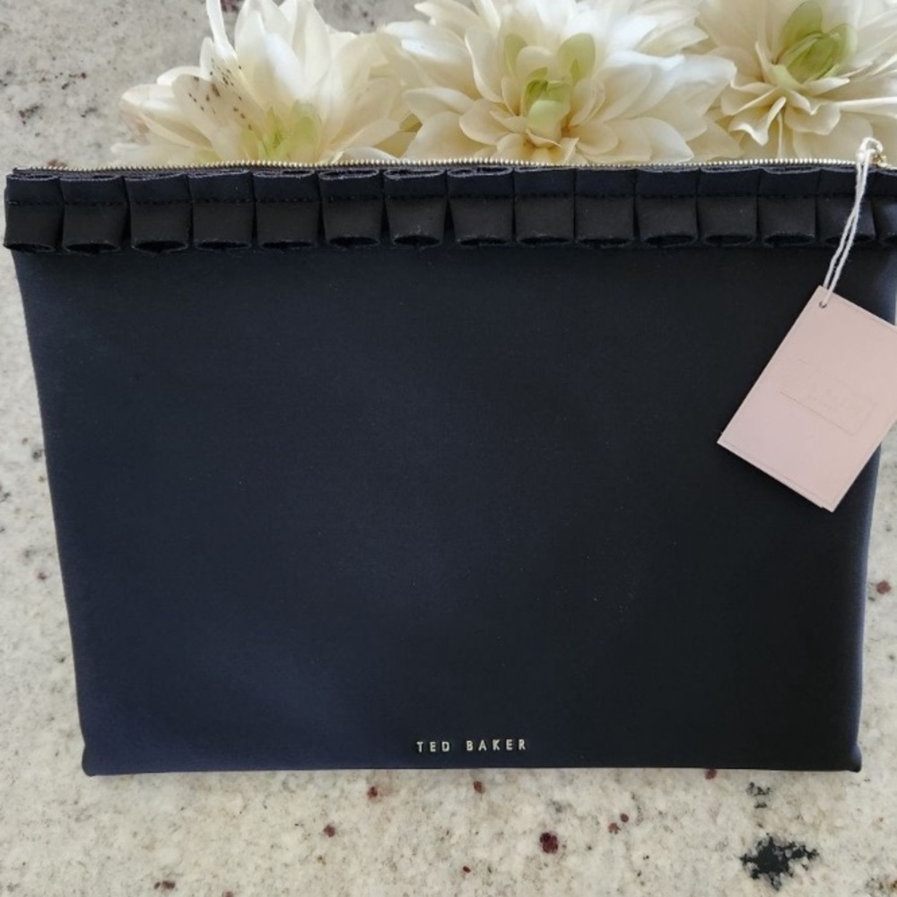 Ted Baker Black Ruffle Extra Large Zipper Tote Laptop/ Cosmetic Pouch NEW - Picture 12 of 12